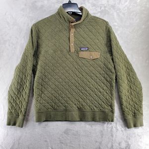 Mens Patagonia Quilted Snap T Olive Green Pullover Sweater Medium organic cotton